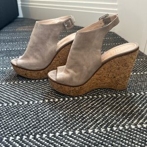 Taupe Suede Sandal on Cork Wedge